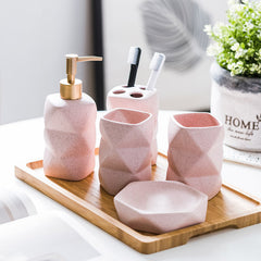 Bathroom Accessory Set, Ceramic 4-Pieces Cone Shaped, Soap dispenser, Tumbler, Soap Dish, Lotion Dispenser