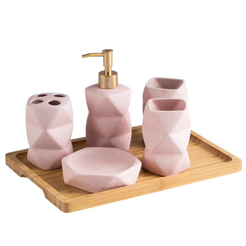 Bathroom Accessory Set, Ceramic 4-Pieces Cone Shaped, Soap dispenser, Tumbler, Soap Dish, Lotion Dispenser