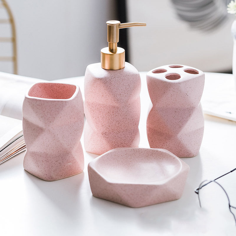 Bathroom Accessory Set, Ceramic 4-Pieces Cone Shaped, Soap dispenser, Tumbler, Soap Dish, Lotion Dispenser