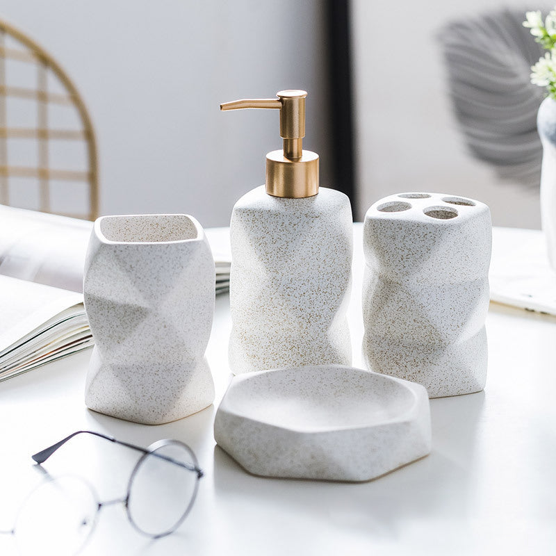 Bathroom Accessory Set, Ceramic 4-Pieces Cone Shaped, Soap dispenser, Tumbler, Soap Dish, Lotion Dispenser