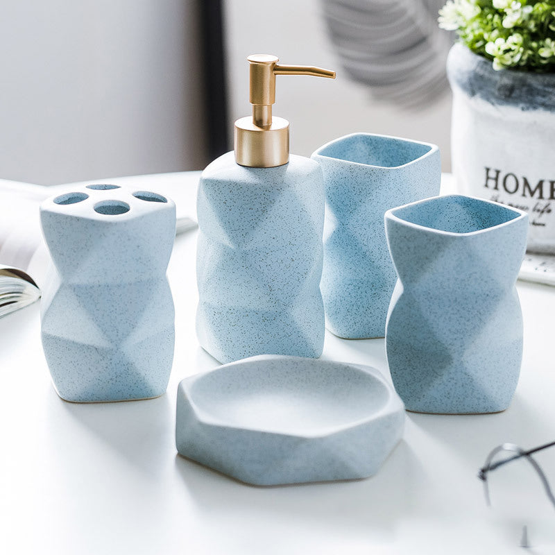 Bathroom Accessory Set, Ceramic 4-Pieces Cone Shaped, Soap dispenser, Tumbler, Soap Dish, Lotion Dispenser