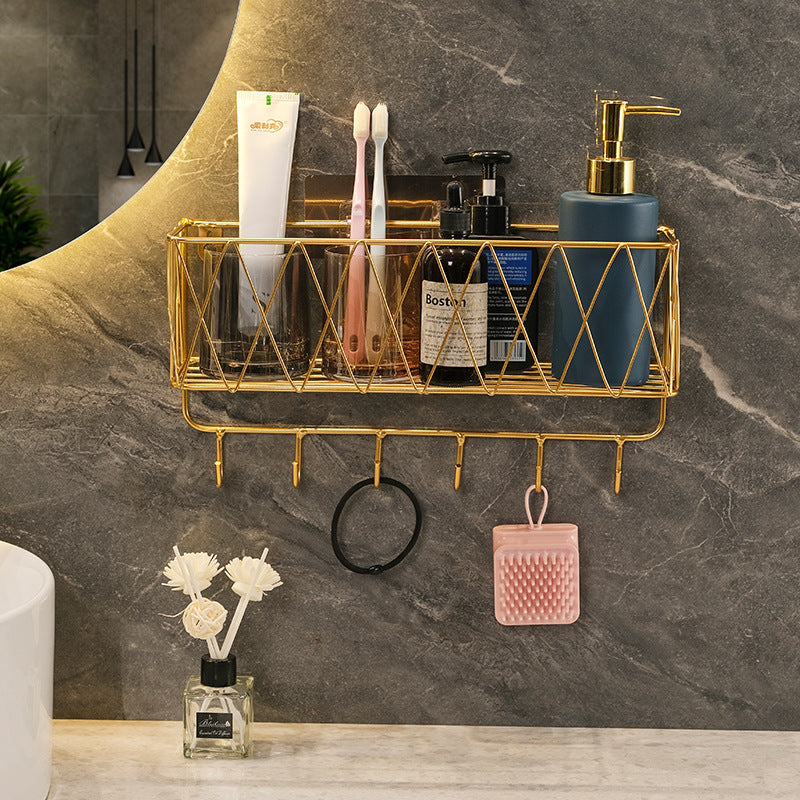 Golden Elegance: Wall-Mounted Washstand and Shower Rack – Your Stylish Bathroom Storage Solution